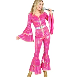 70'er Disko Jumpsuit Kostume Lyserød