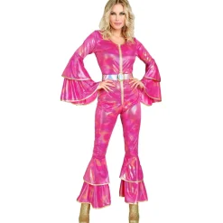 70'er Disko Jumpsuit Kostume Lyserød