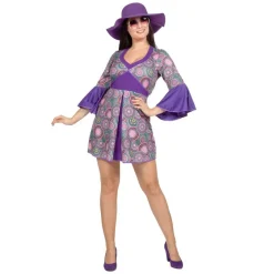 Hippie Flowerpower Kjole Kostume Lilla