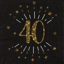 40 Års Glitter Servietter Guld/Sort