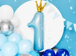 1 Års Krone Folieballon Lyseblå