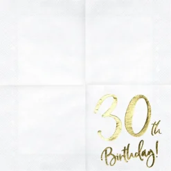 30 Års Servietter Guld/Hvid
