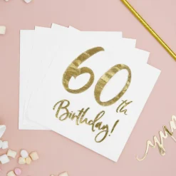 60 Års Servietter Guld/Hvid